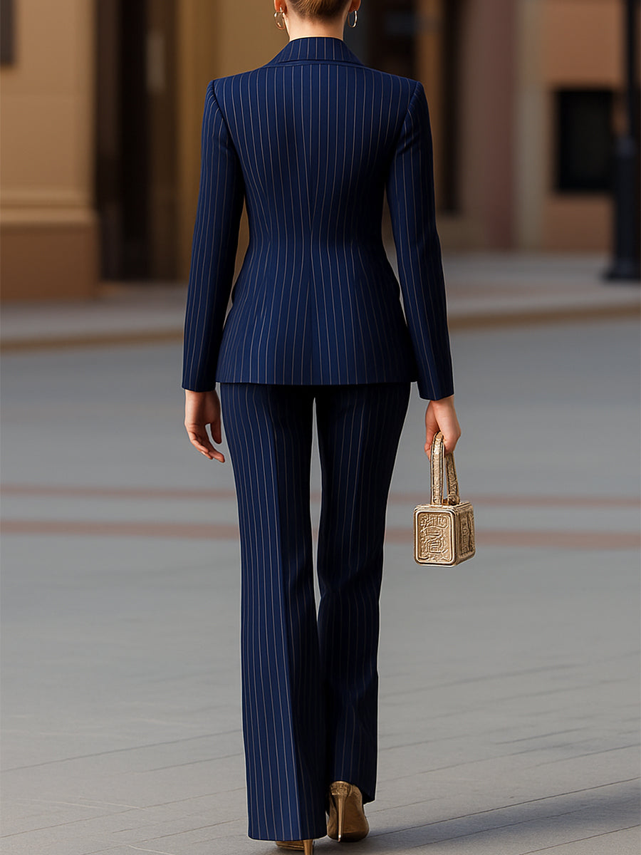 Argilla Sicilia | VITTORIA | Elegante Completo Doppiopetto Blu Navy a Righe