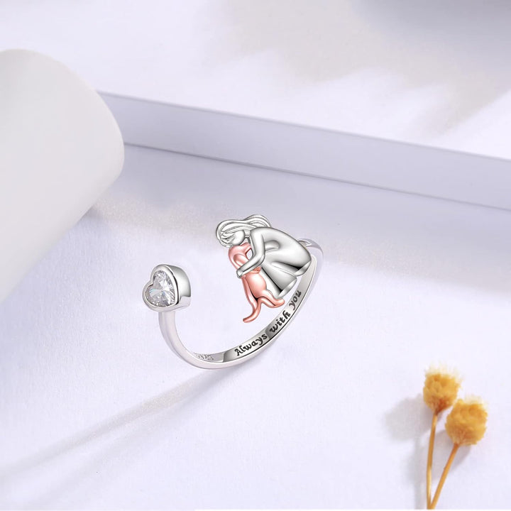 Argilla Sicilia | Anello regolabile per cani in argento – “Always in My Heart” con pietre di zirconia