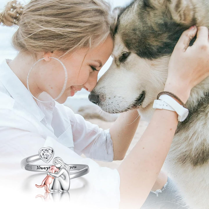 Argilla Sicilia | Anello regolabile per cani in argento – “Always in My Heart” con pietre di zirconia