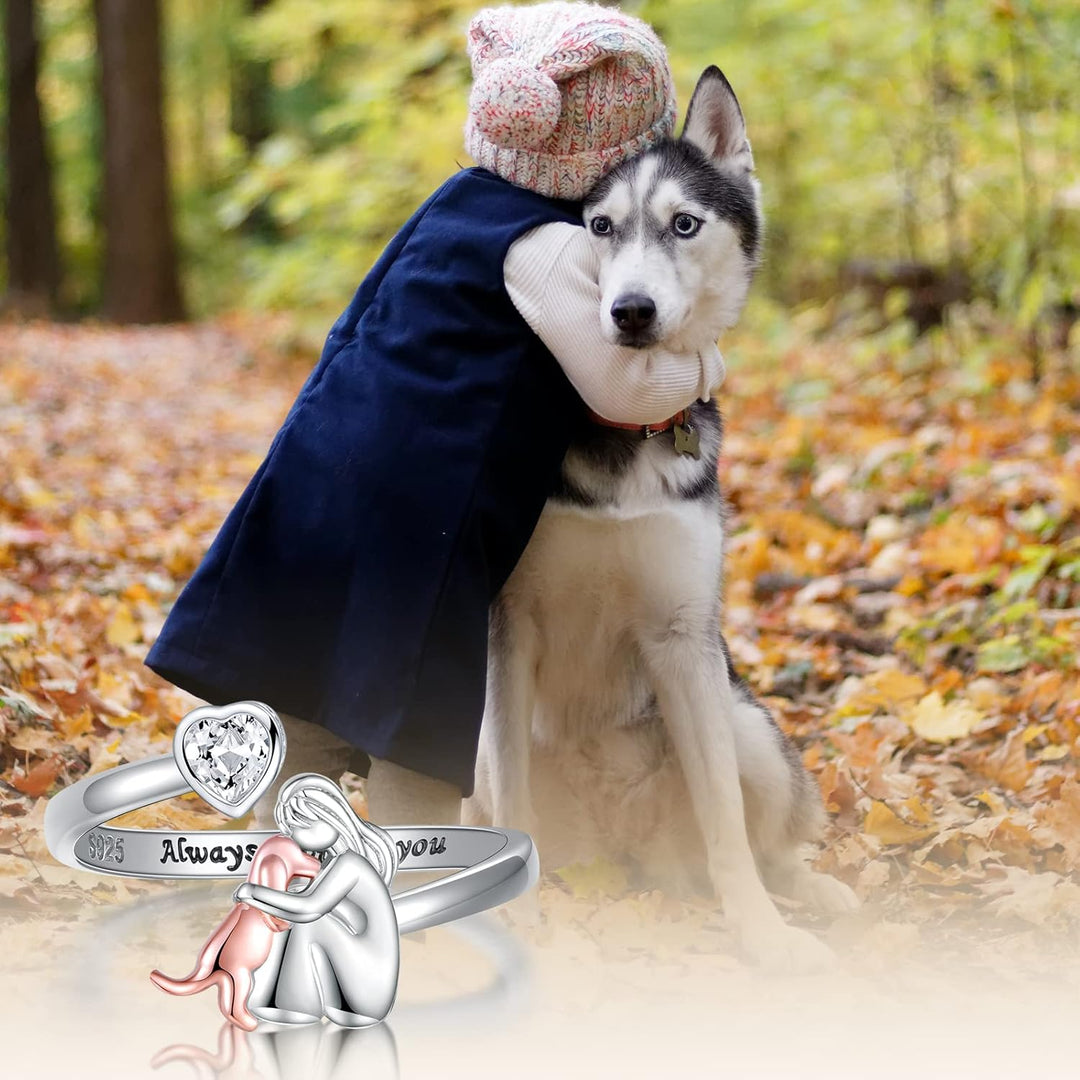 Argilla Sicilia | Anello regolabile per cani in argento – “Always in My Heart” con pietre di zirconia