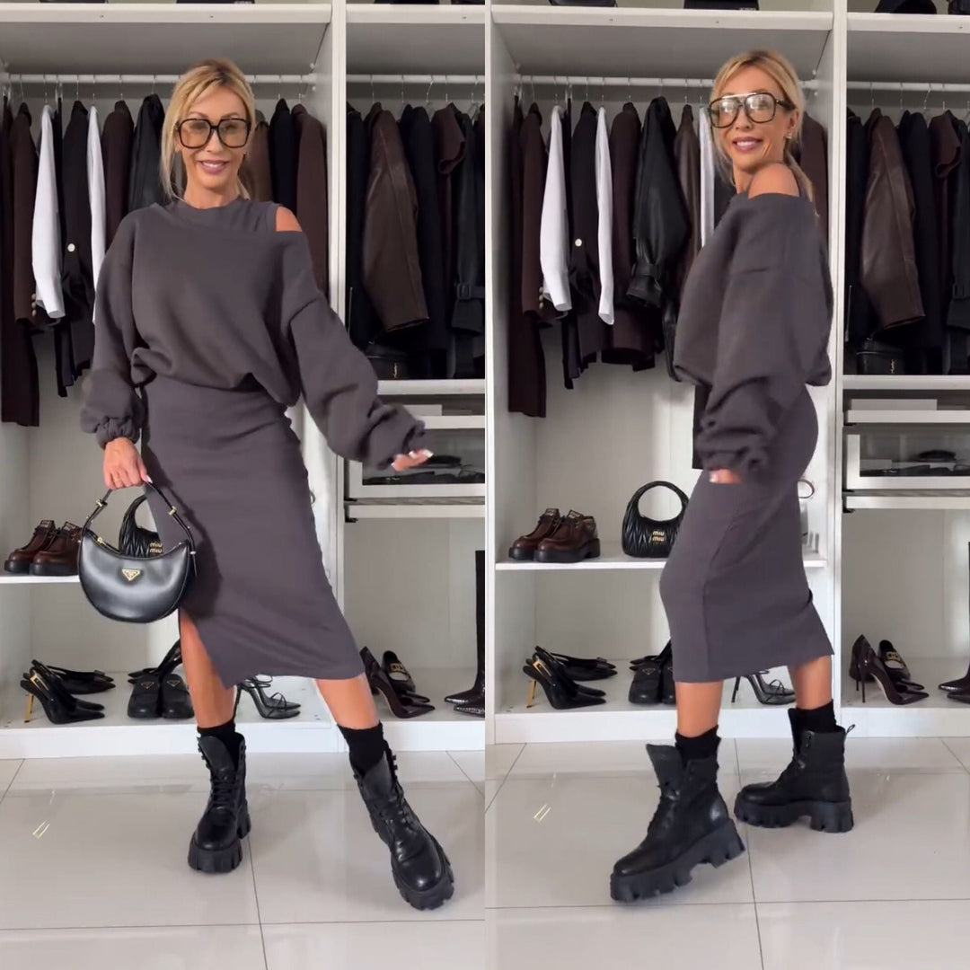 Argilla Sicilia | SABRINA | Completo con top a spalle scoperte e gonna midi