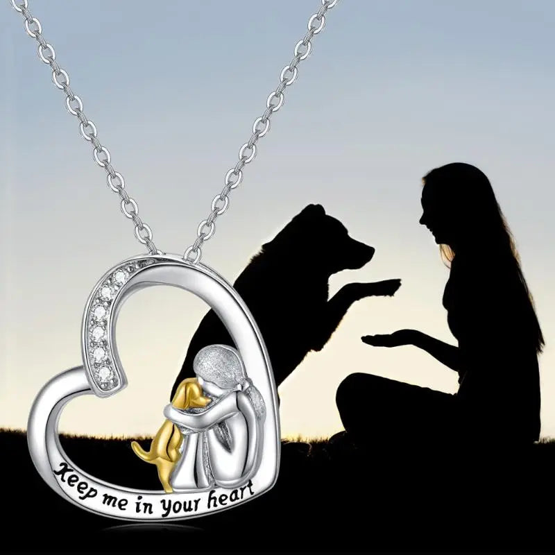 Argilla Sicilia | Collana con cuore in argento con cane e pietre di zirconia