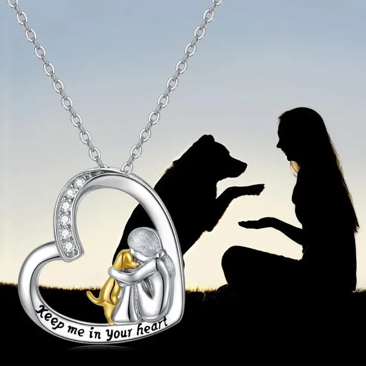 Argilla Sicilia | Collana con cuore in argento con cane e pietre di zirconia