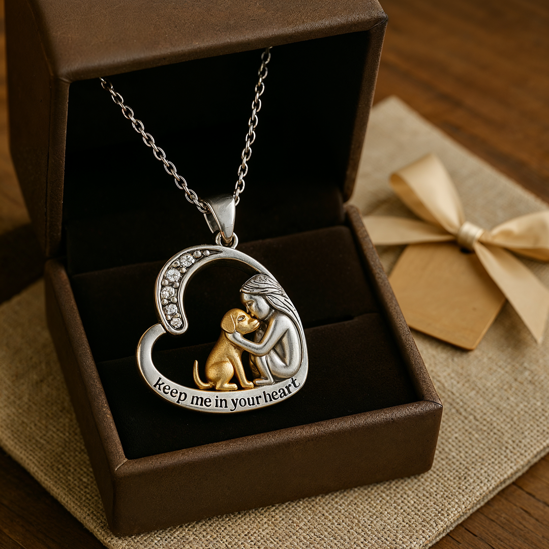 Argilla Sicilia | Collana con cuore in argento con cane e pietre di zirconia