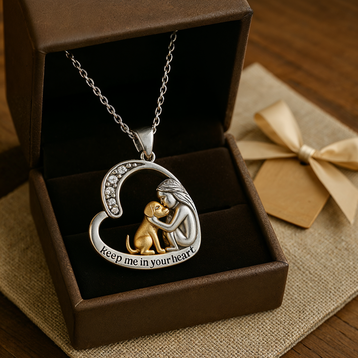 Argilla Sicilia | Collana con cuore in argento con cane e pietre di zirconia
