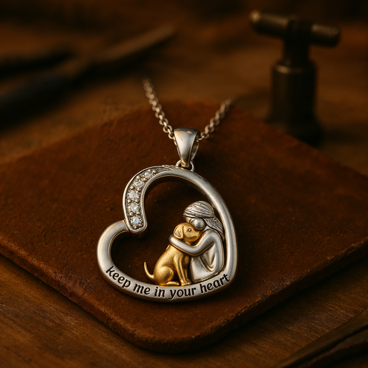 Argilla Sicilia | Collana con cuore in argento con cane e pietre di zirconia