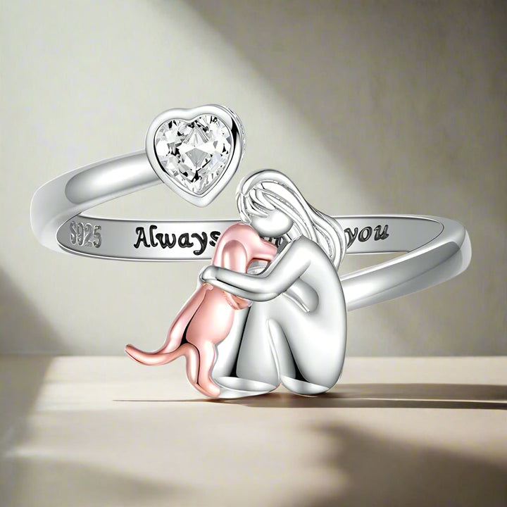 Argilla Sicilia | Anello regolabile per cani in argento – “Always in My Heart” con pietre di zirconia